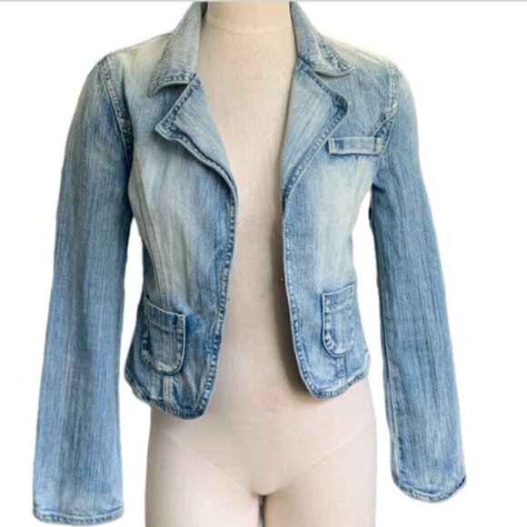 VTG London Jean Cropped Denim Blazer-Jacket Blue Stonewash XS #36K - Picture 3 of 9